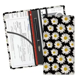 Aduqlzux 758289219018 Leather Car Registration And Insurance Card Cute Black Daisy Flower