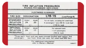 Da50 Oer Door Jamb Tire Pressure Decal For 1970 Cadillac Eldorado And Fleetwood