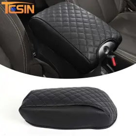 Tesin20240422ab1977 Tesin Black Center Console Armrest Box Pad Cover Leather For 2011-18 Jeep Wrangler Jk