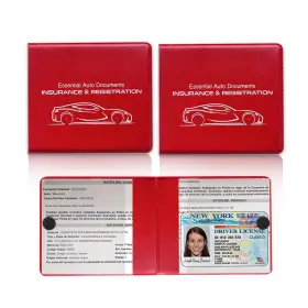 Ziciner Ziciner-12ch Car Registration Insurance Holder 2pack S-white Words Red/small
