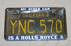 My Other Car Is Rolls-royce License Tag Frame Nos! Bentley Gm Chey Ford Used. Price: $65.00.